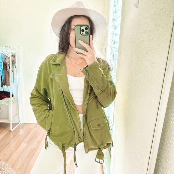 Free People Rebel Rebel Knit Moto Jacket Green SIze small - Picture 3 of 15